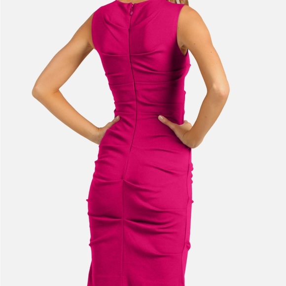 Nicole Miller Stretch Linen Pink Berry Tuck Sleeveless Dress - Picture 2 of 10